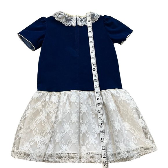 Vintage Blue Velvet Lace Collar Dropwaist Winnie the Pooh 6X Dress - Picture 6 of 9